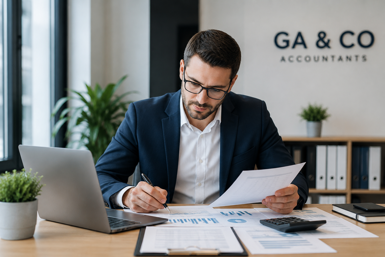 Professional accountant reviewing financial information